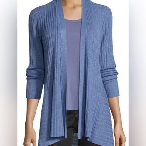 Eileen Fisher Ribbed Open Front Cardigan Fine Tencel/Organic Cotton/Silk Size L